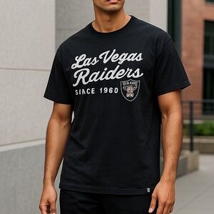 47 Raiders Las Vegas NFL distressed dusted Black T-Shirt men’s size large‎